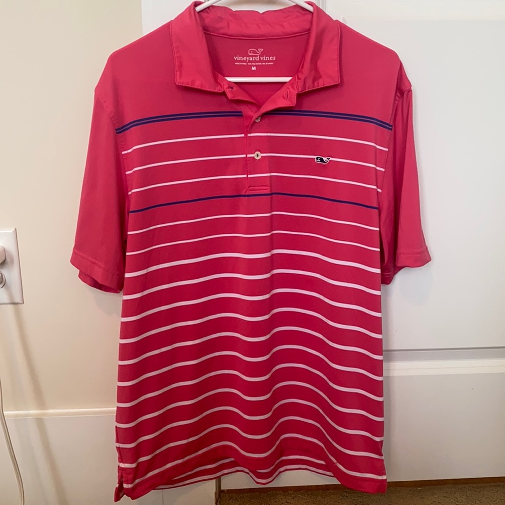 Pink vineyard vines golf/performance polo